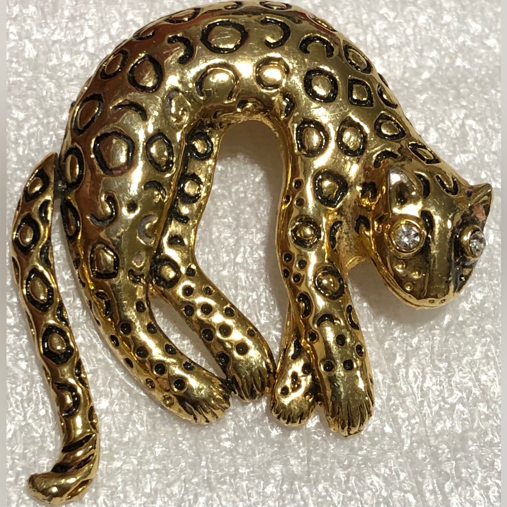 Vintage Gold and Black Leopard Brooch